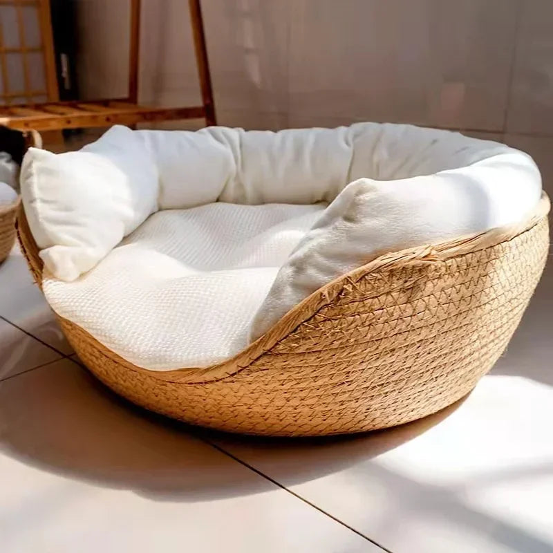 Lit en corde tressée pour chats et chiens – coussin amovible et design moderne