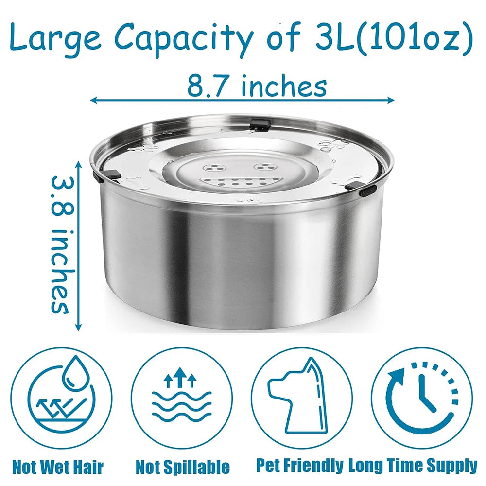 Bol d’eau anti-éclaboussures en acier inoxydable à grande capacité pour chiens et chats