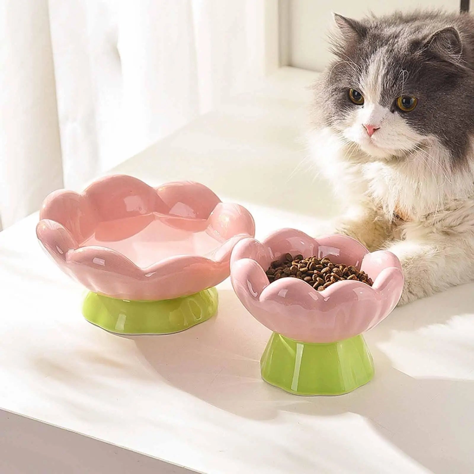 Bol Élevé en Céramique pour Animaux – Design Tulipe pour Chats & Petits Chiens